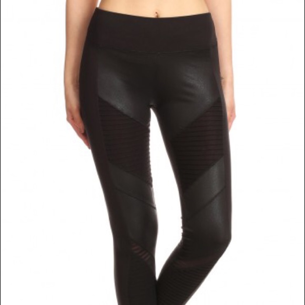 MOTO LEGGING W/CONTRAST CRACKLED PU WITH MESH